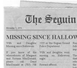 newspaper clipping November 1974 missing