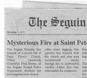 newspaper clipping November 1975 church fire